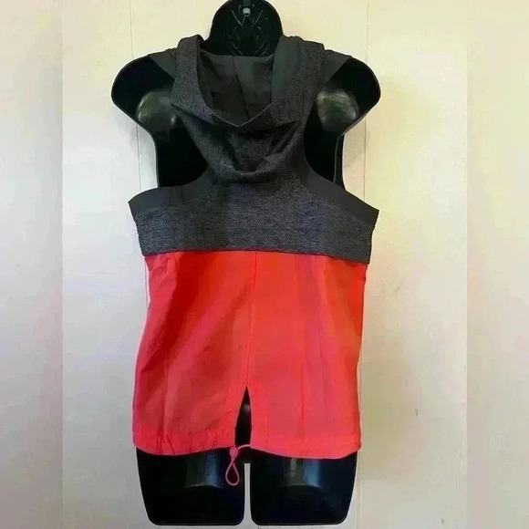 Adidas Women's Sz S Athletic Hooded Colorblock Vest Coral/Gray Adj. Waist - Picture 6 of 7